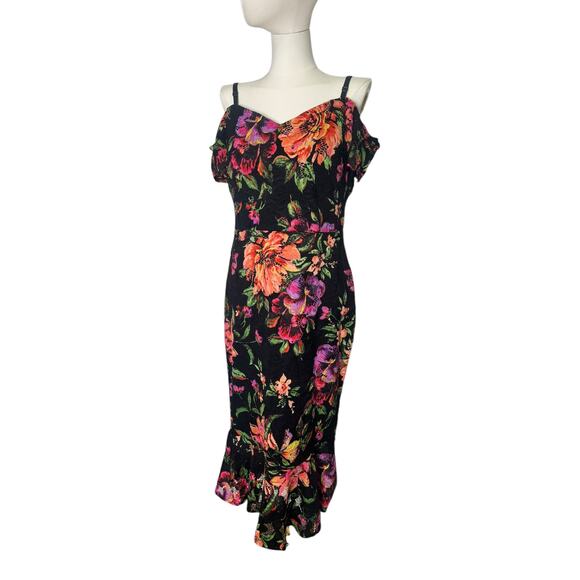 SIENA Lace Floral Print Off-The-Shoulder Neck Short Sleeve Sheath Midi Dress 10 - Picture 2 of 8